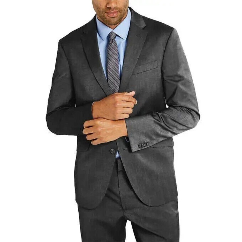 Kenneth Cole Reaction Mens Techni-Cole Slim Fit Suit Jacket Dark Gray 38R
